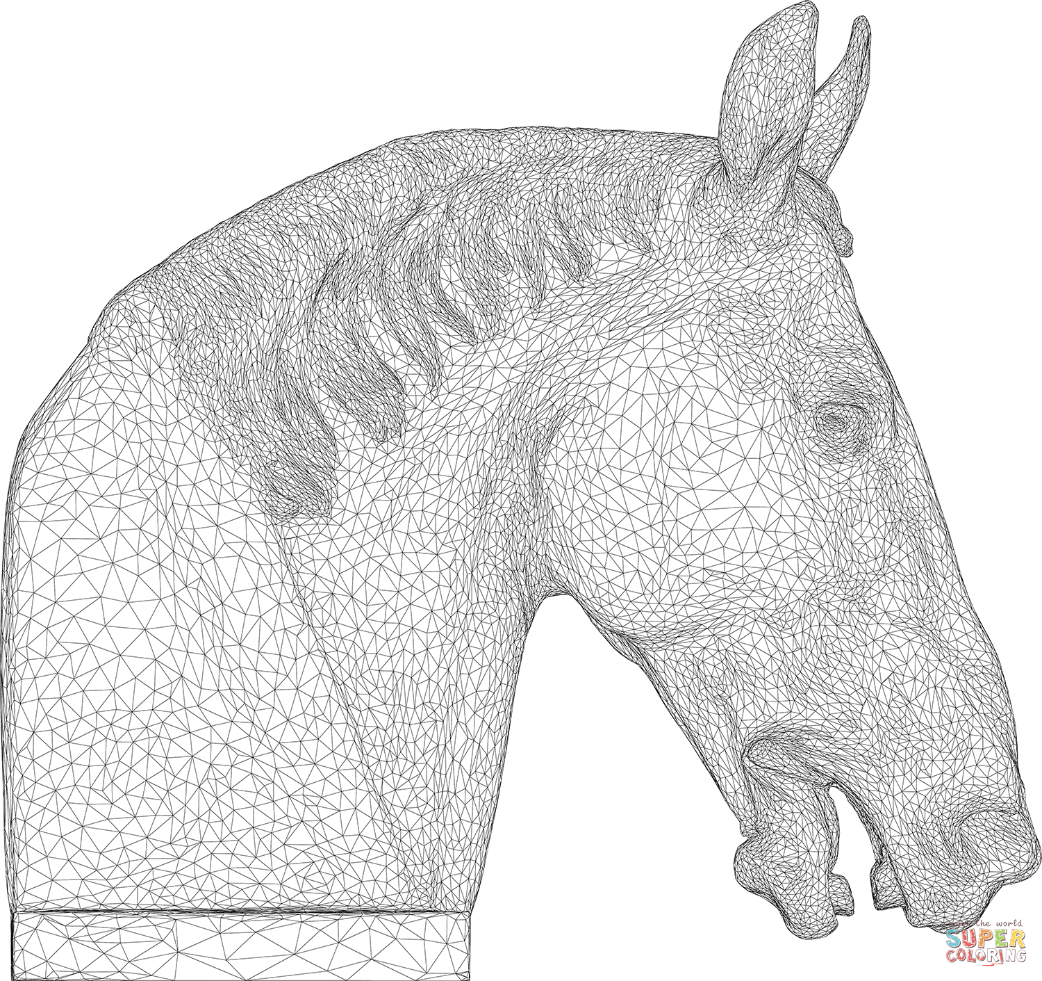 Horse head d wireframe coloring page free printable coloring pages