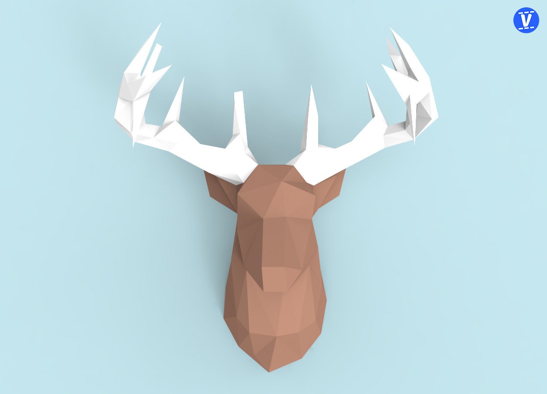 Deer head papercraft pdf pack d paper sculpture template with instructions diy wall decoration animal trophy