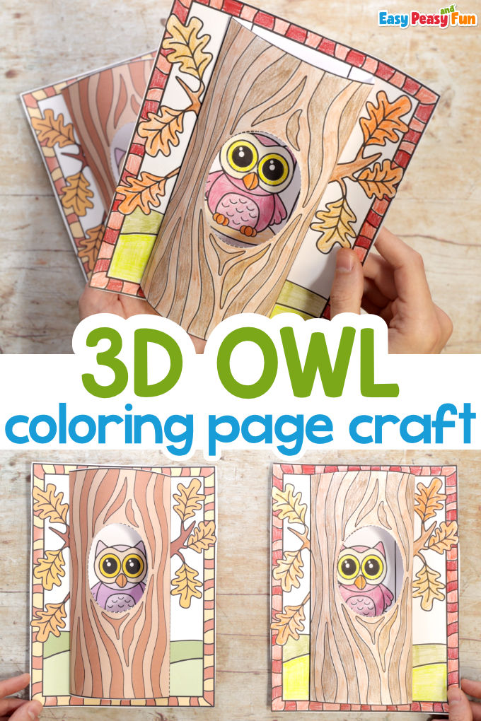Owl d coloring page craft template