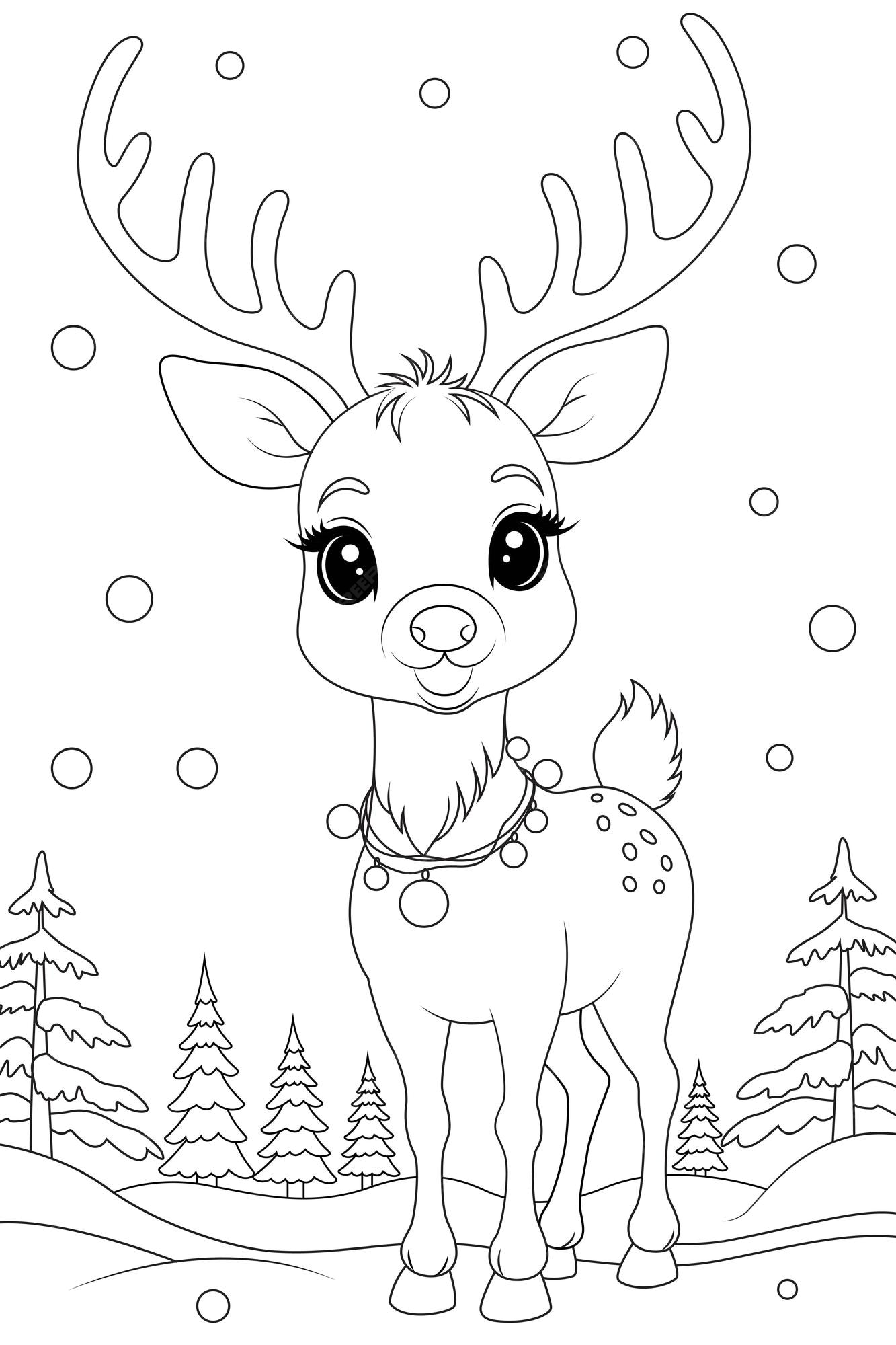 Premium vector coloring page a reindeer tangled in christmas lights
