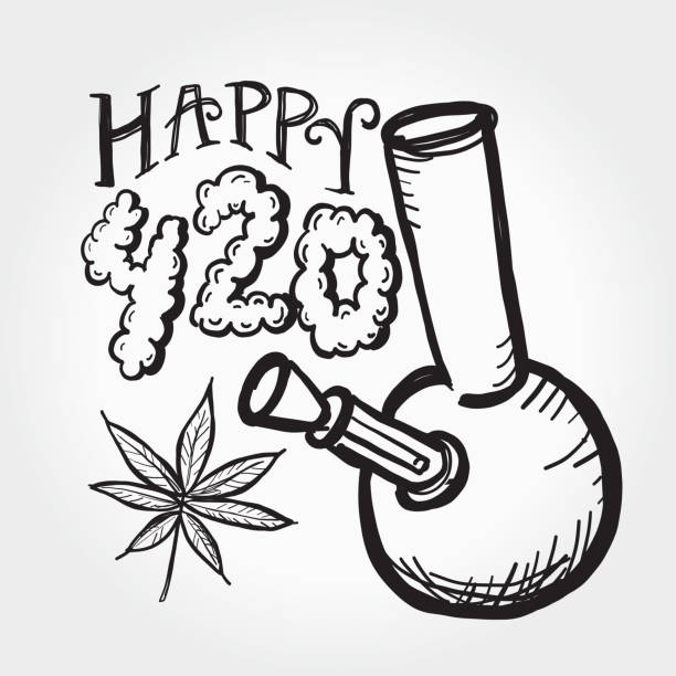 Happy marijuana greeting design template with hand drawn elements stock illustration