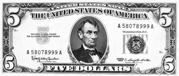 Five dollar bill art print by granger