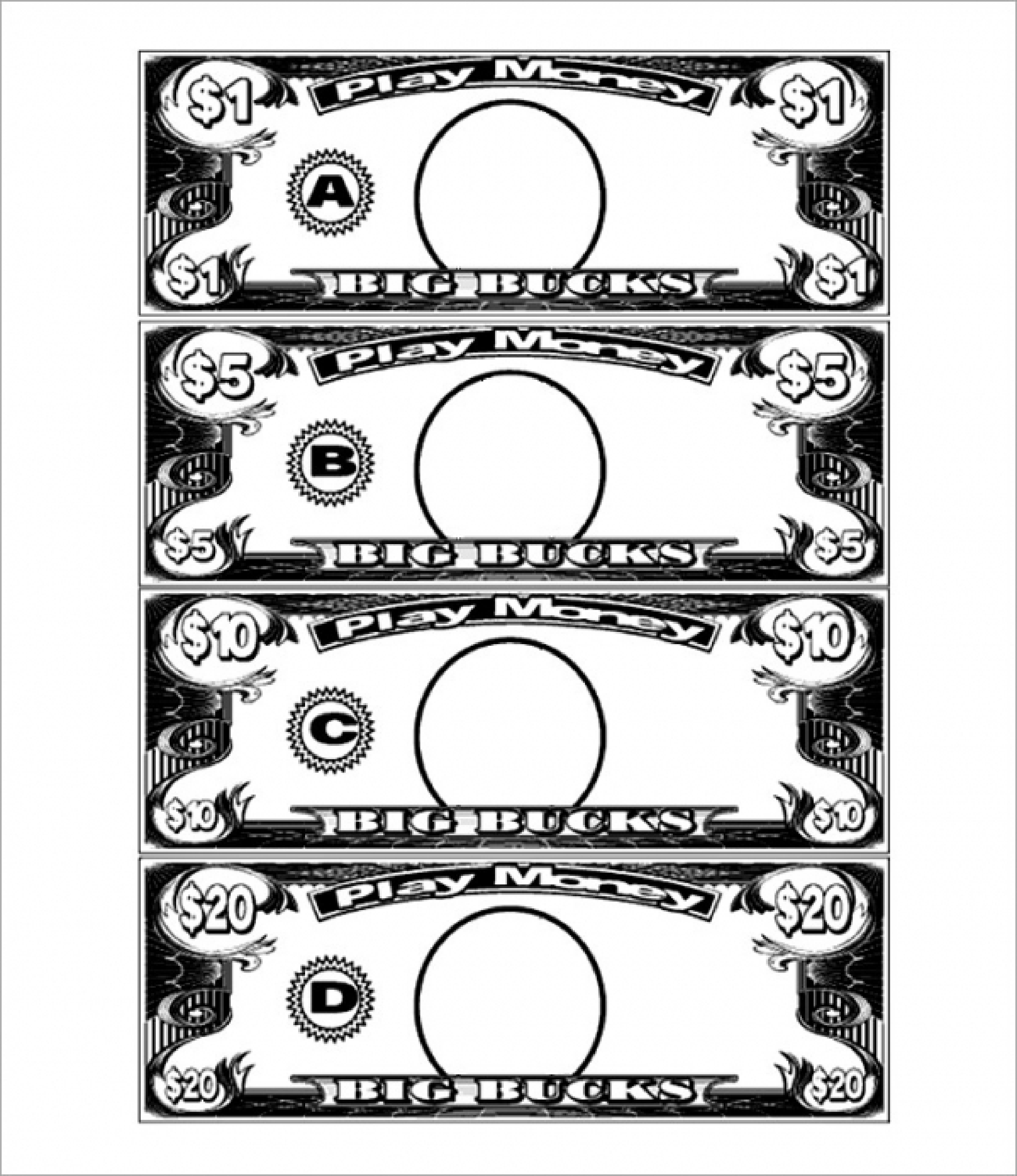 Dollar play money template