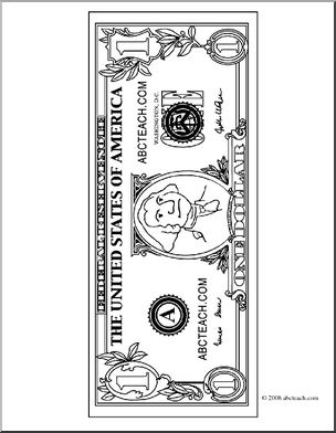 Clip art dollar bill outline front coloring page i