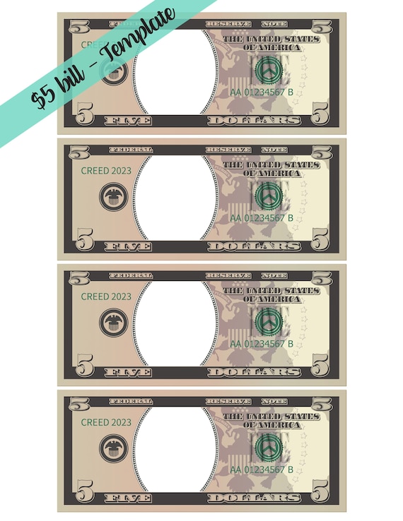 Dollar bill template letter page with real size dollar bills front only