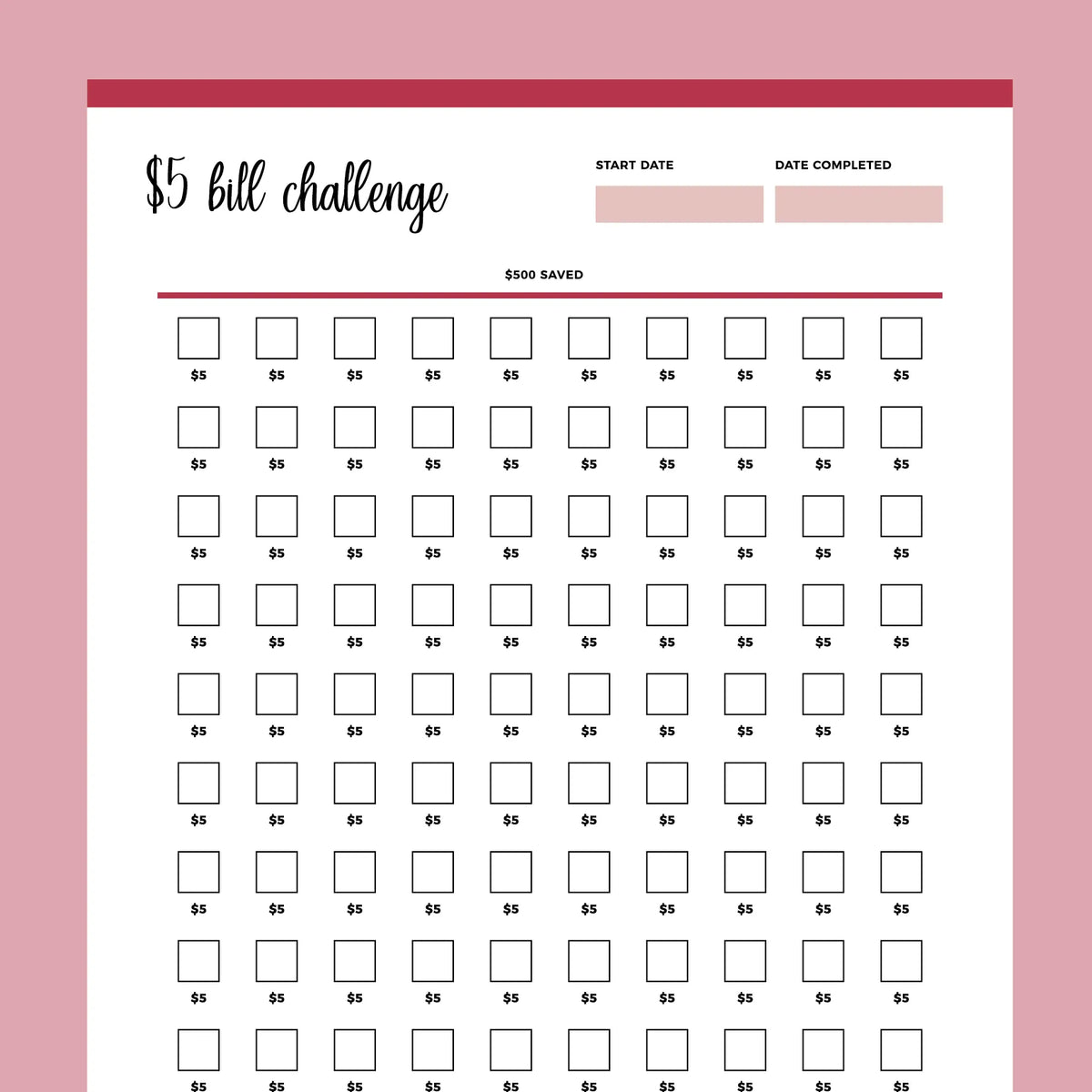 Printable dollar bill challenge instant download pdf a us letter â plan print land