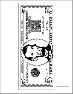 Clip art five dollar bill outline front coloring page i