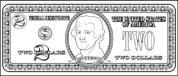 Printable two dollar bill to color
