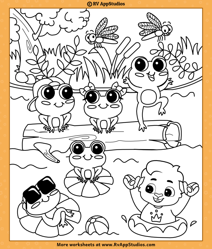 Five little speckled frogs coloring page for children