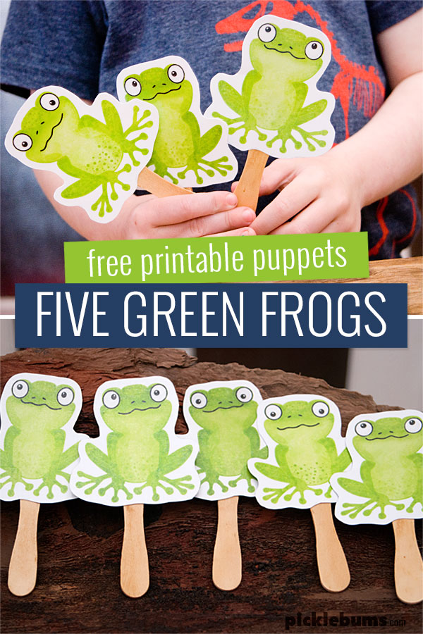 Five green frogs printable puppets