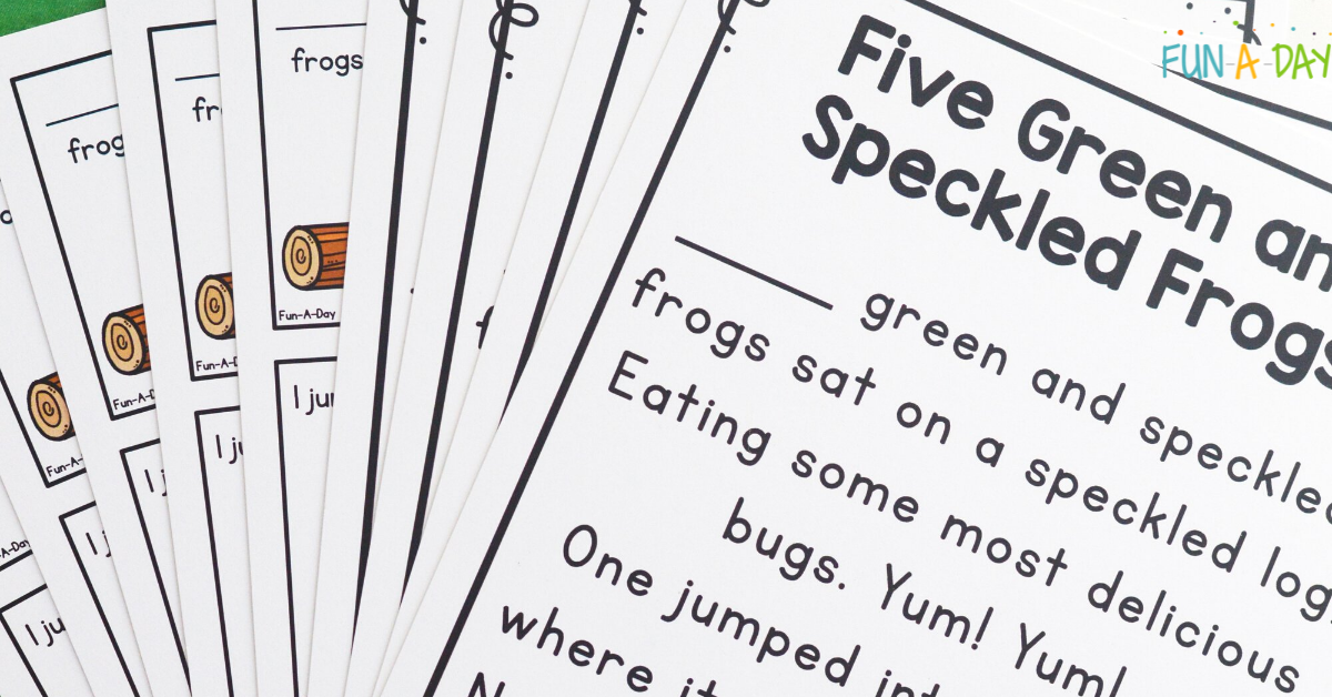 Free five green and speckled frogs printable
