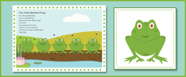 Early learning resources five little speckled frogs number rhyme â visual aids