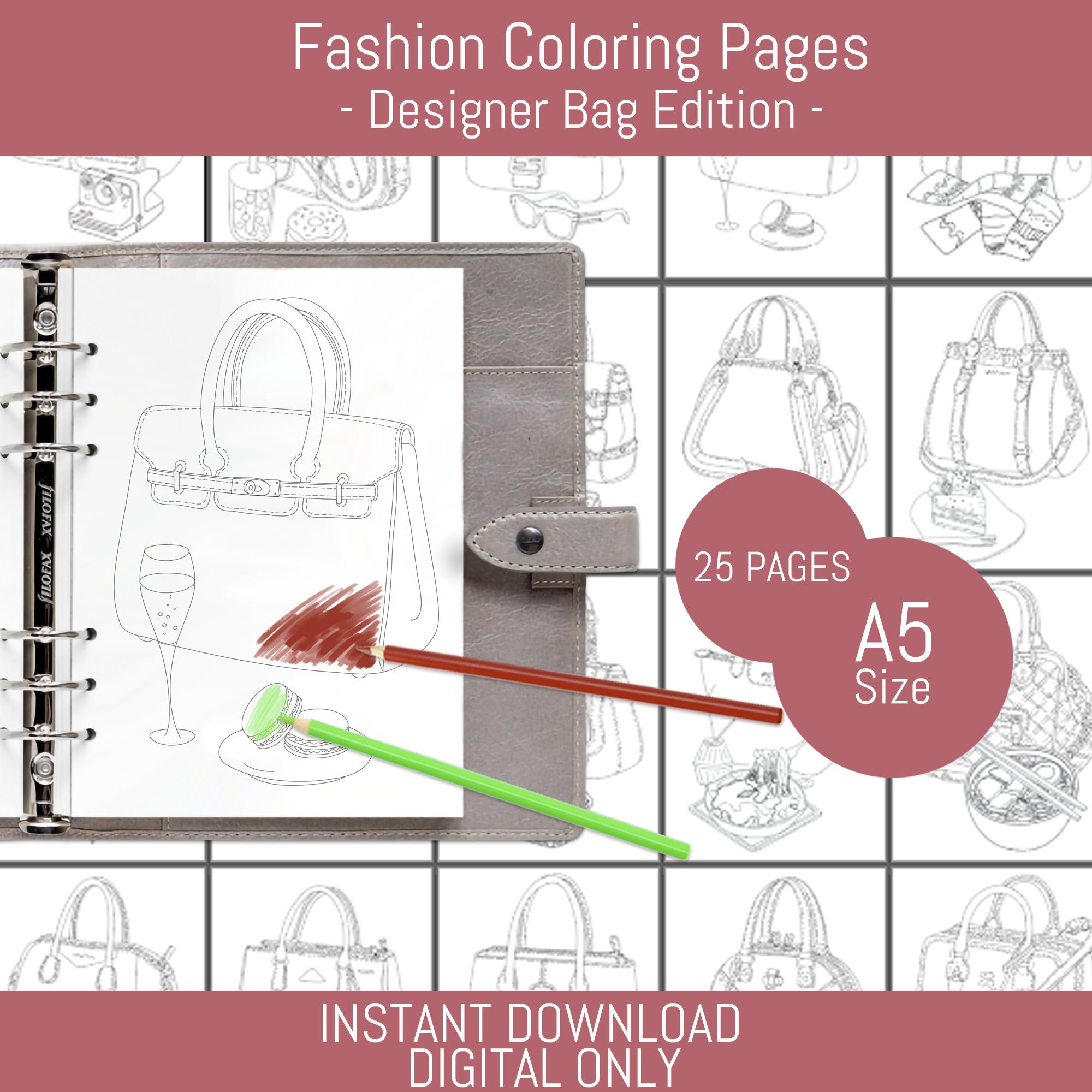 A size printable coloring pages for adults fashion luxury bag edition print it yourself