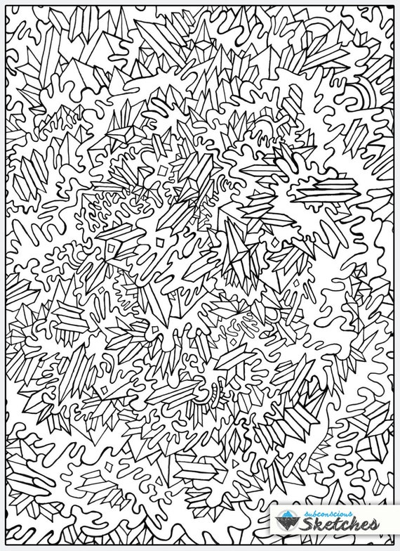 Cosmic coloring page abstract art subconscious doodle adult coloring page instant digital download printable crystal coloring pages instant download