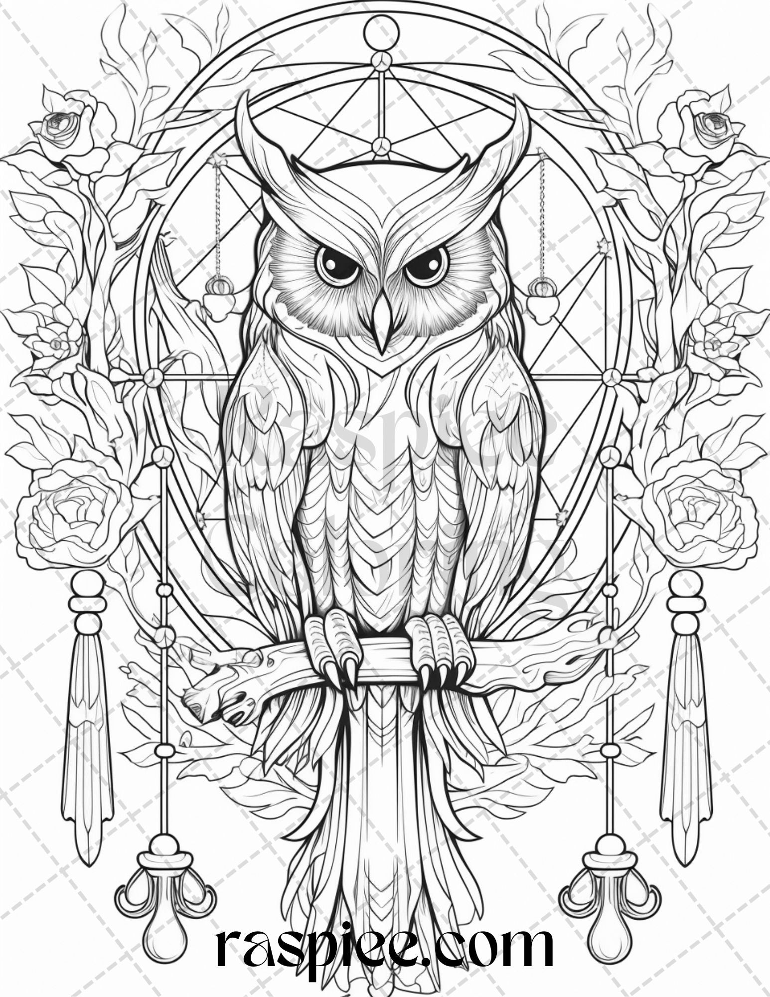 Floral owl grayscale printable coloring pages for adults pdf file â coloring