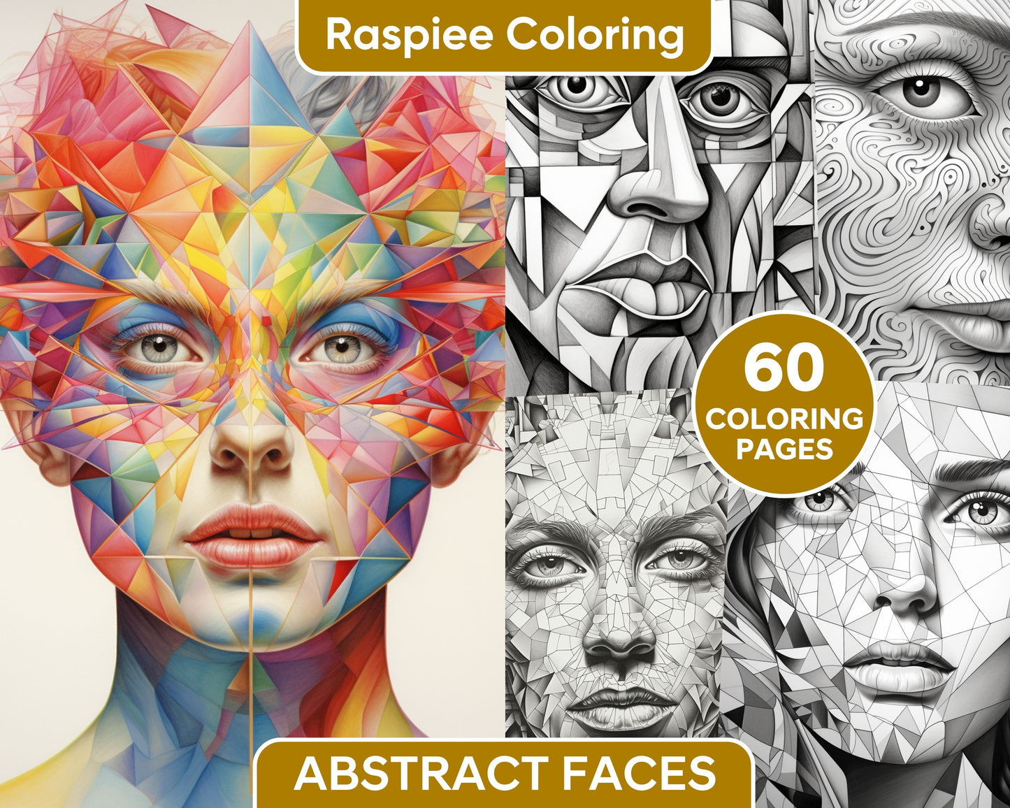 Abstract faces grayscale adult coloring pages printable pdf instan â coloring