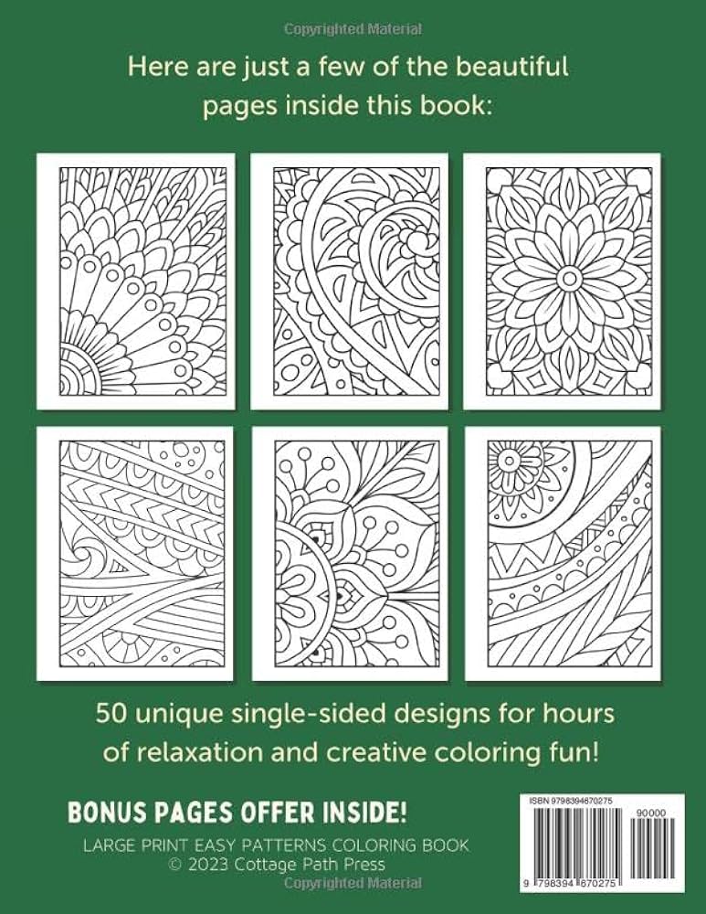 Simple large print easy patterns coloring book big print relaxing mandala and mindful abstract coloring pages for adults teens and seniors cottage path press books