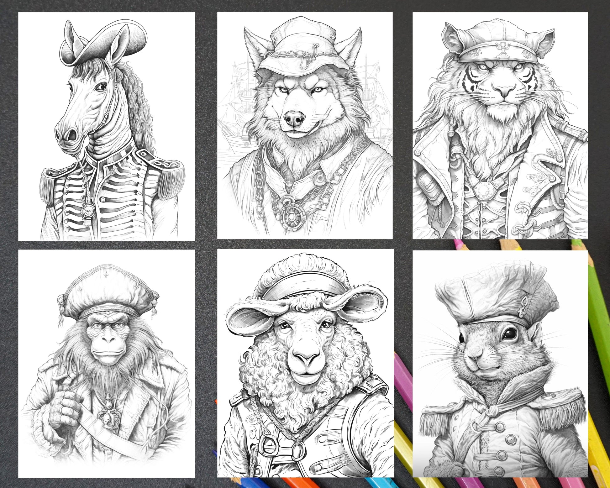Pirate animals grayscale coloring pages printable for adults pdf f â coloring