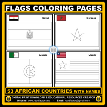 Flags coloring pages of african countries with names by readfactor club