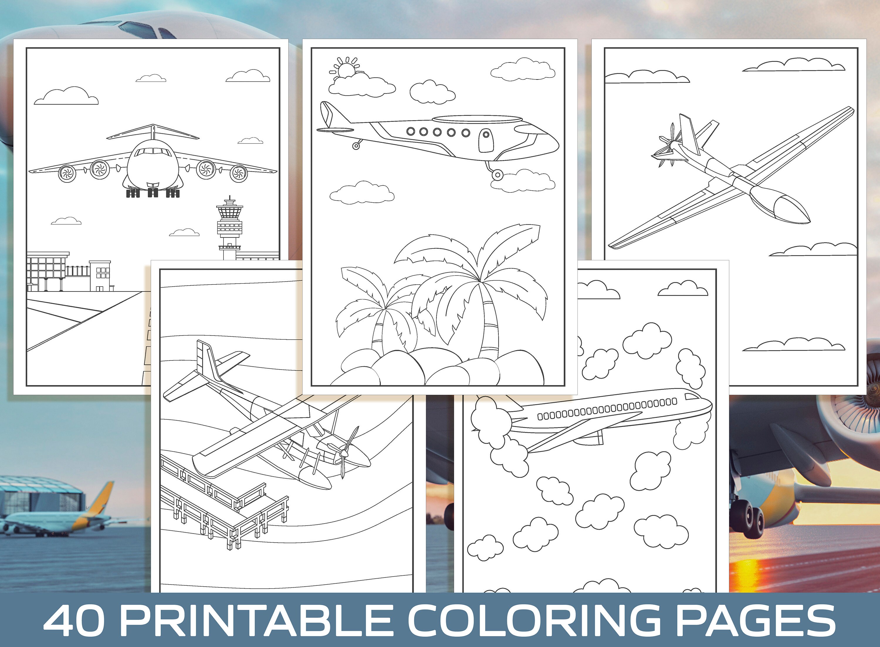 Airplane coloring pages printable airplane coloring pages for kids boys girls airplane birthday party activity instant download