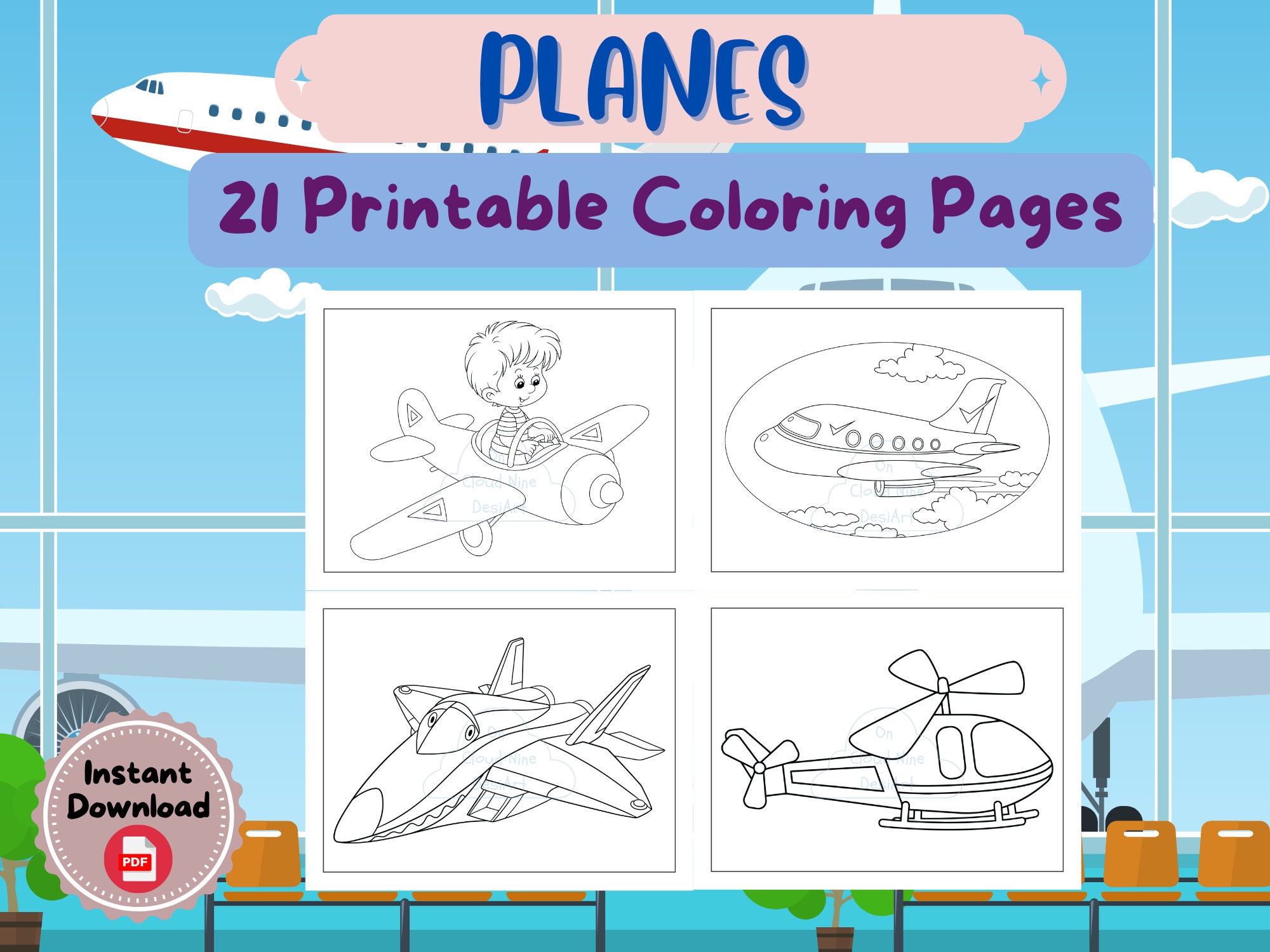 Planes coloring pages airplanes coloring book for kids planes printable activity sheets for kids digital download