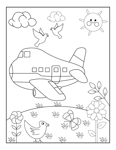 Funny airplane coloring page free printable