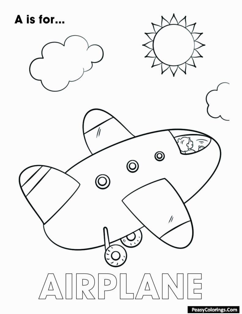 A for airplane coloring pages