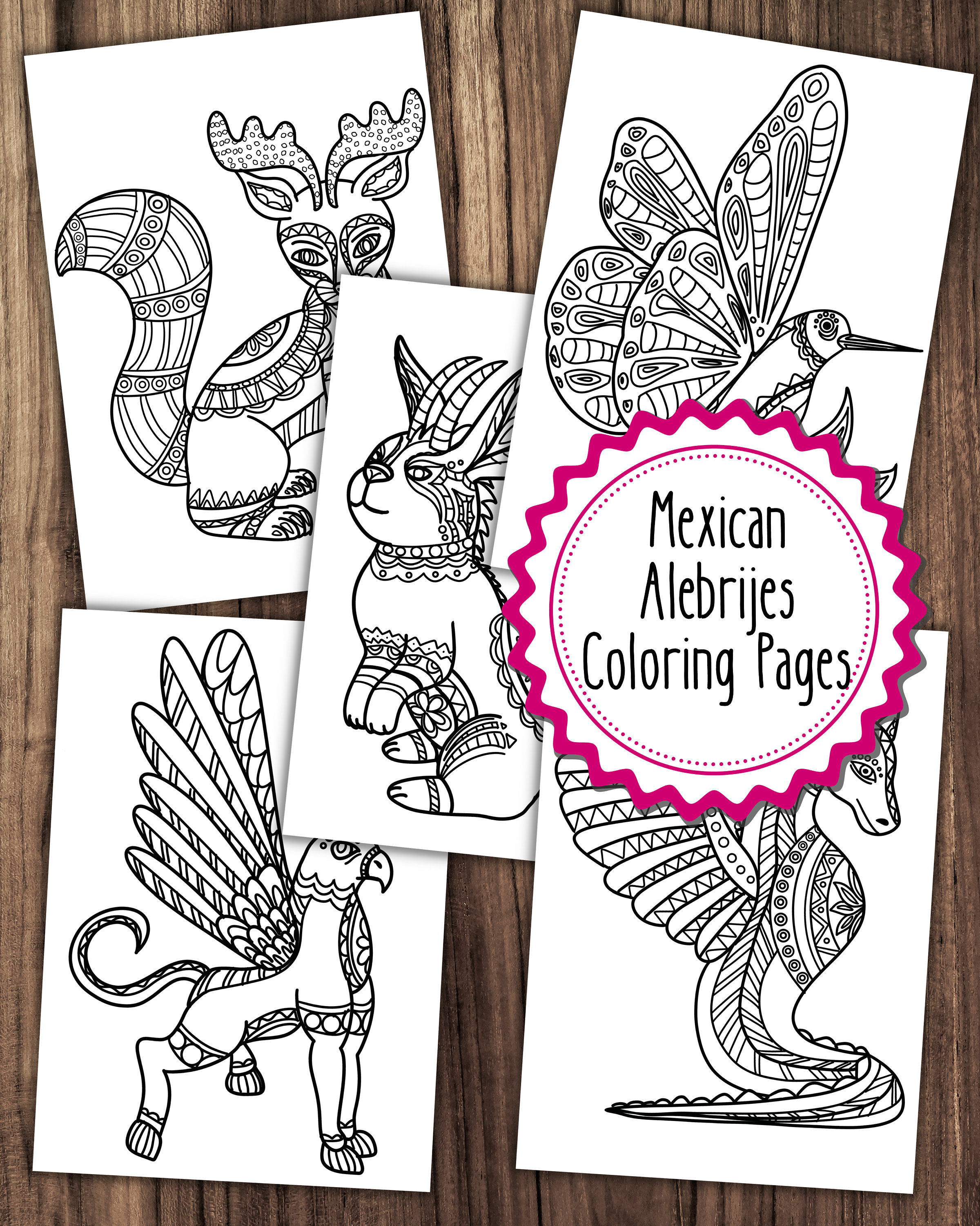 Alebrije coloring pages mexican alebrijes coloring pages bundle adult coloring book kids coloring book mexico coloring pages