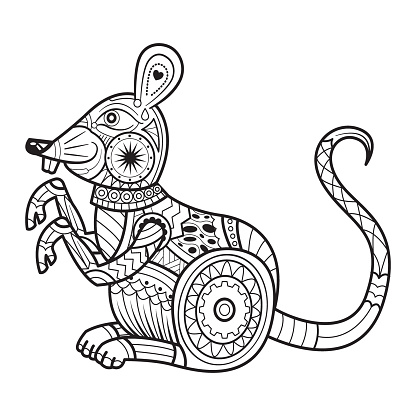 Hand drawn mouse for coloring book for adult stock illustration