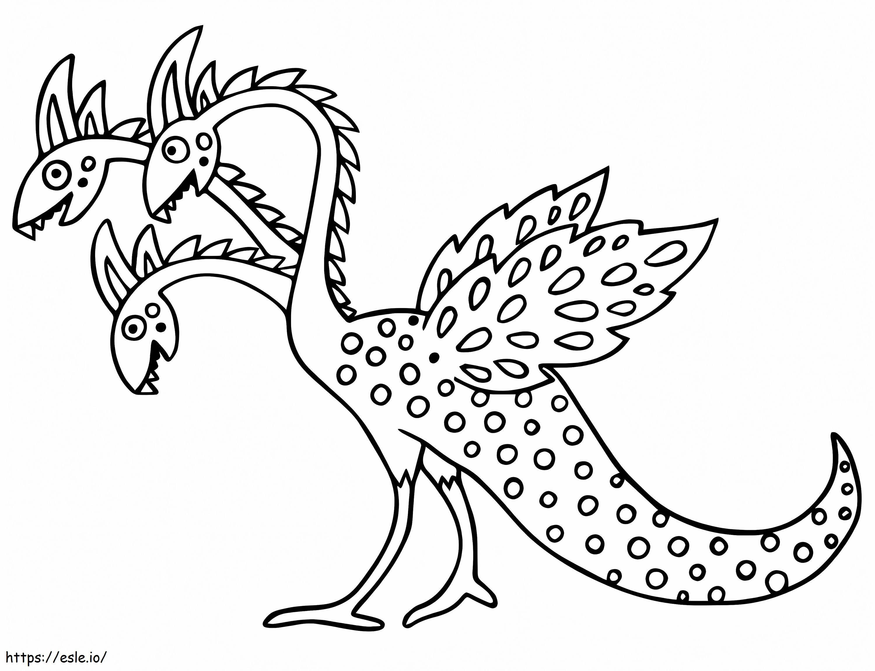 Three heads beast alebrijes coloring page