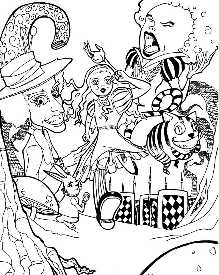 Alice in wonderland coloring pages pdf