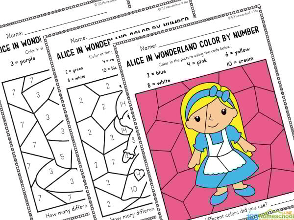 Free printable alice in wonderland color by number