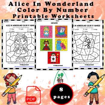 Printable alice in wonderland color by number by super kidspro tpt