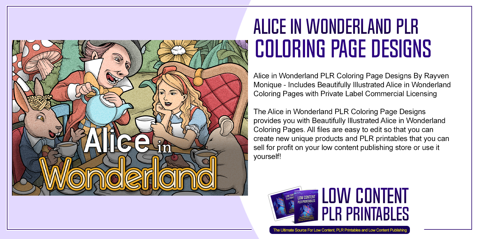 Alice in wonderland plr coloring page designs plr coloring pages