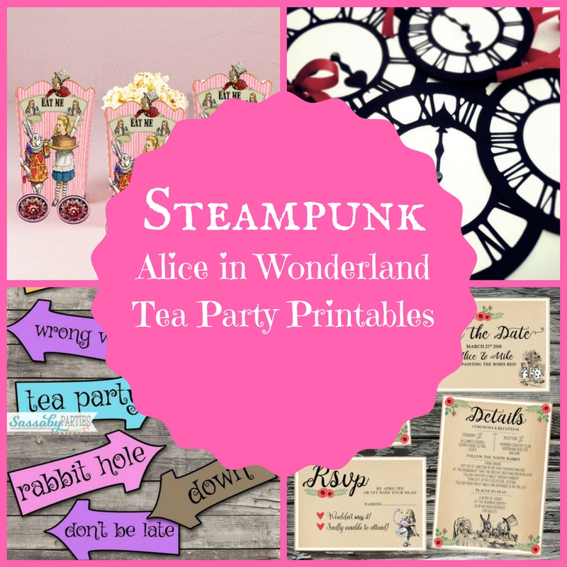 Steampunk alice in wonderland tea party printables