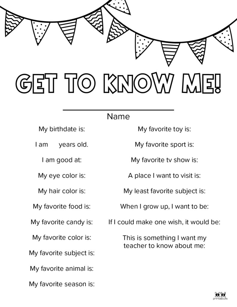 All about me printable worksheets