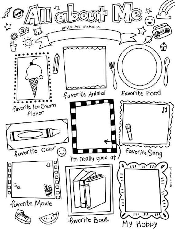 All about me coloring page get to know you page first day of school activity