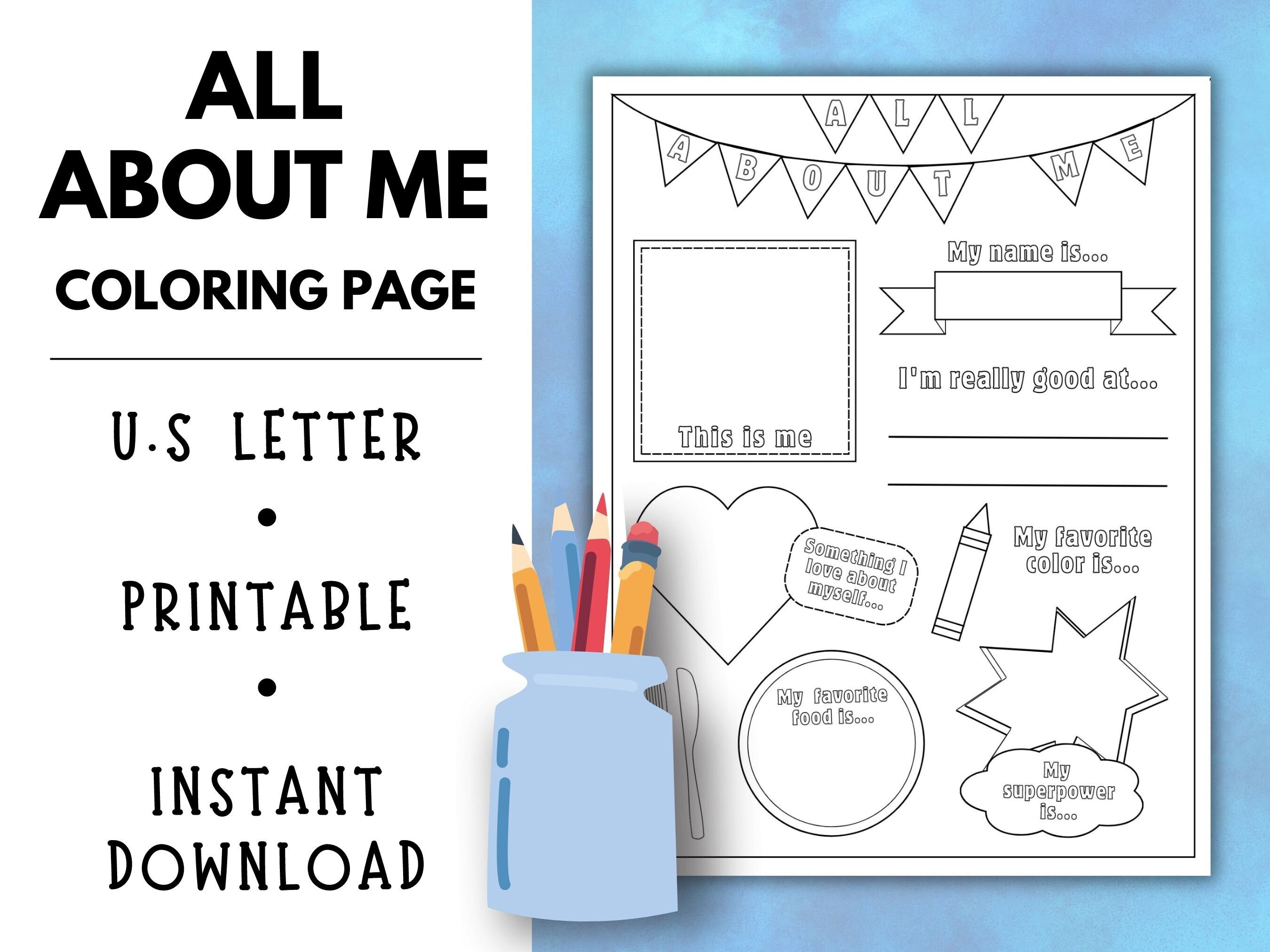 All about me coloring page all about me printable all about me worksheet