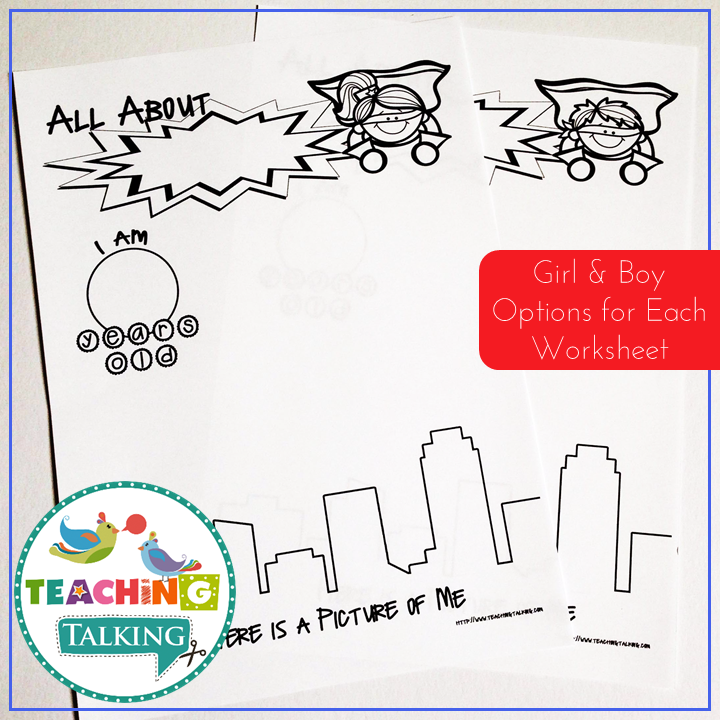 Superhero all about me worksheets and coloring pages