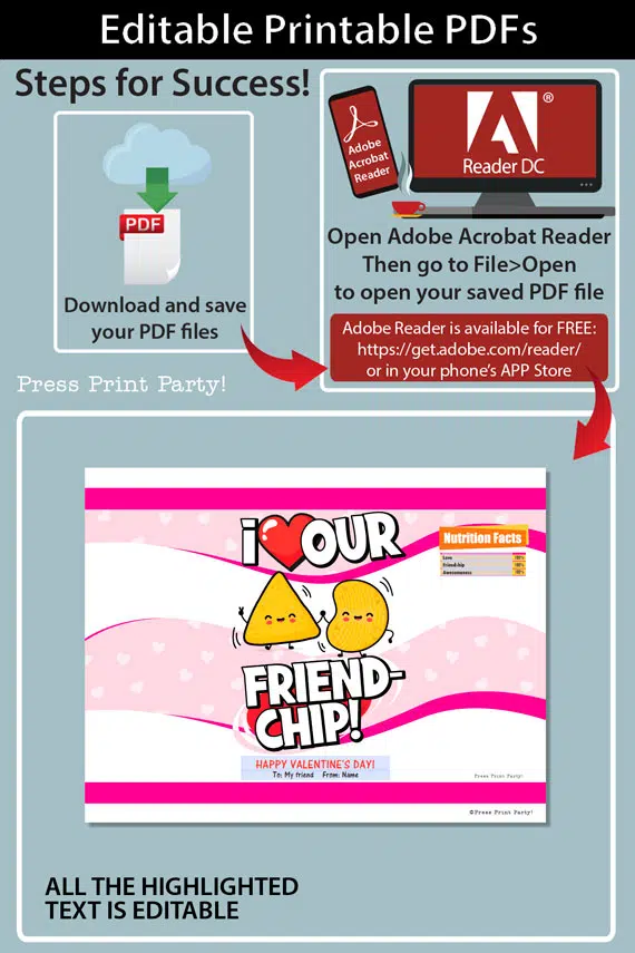Kids valentine chip bag wrap template pink i â our friend