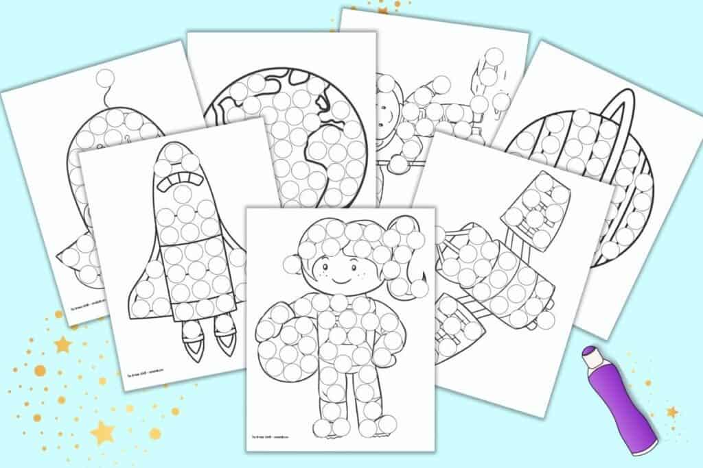 Free printable outer space dot marker coloring pages