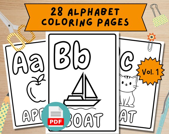 Color the alphabet vol pages digital download for kids boys girls teens printable children coloring sheets instant download pdf