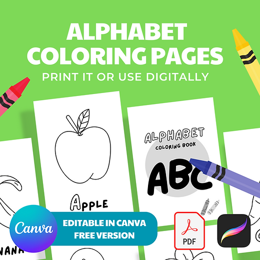 Printable and editable alphabet coloring pages for kids or adults