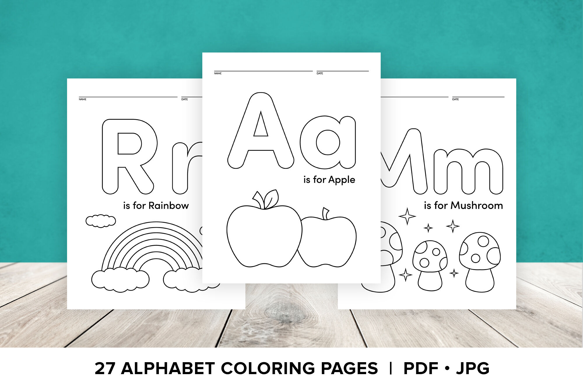 Alphabet coloring pages by running with foxes