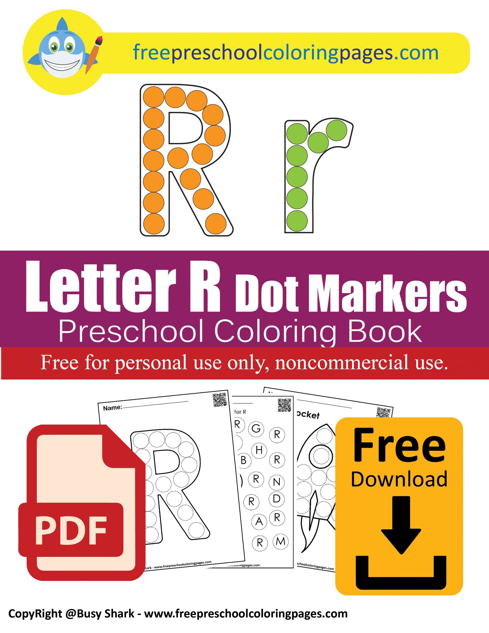 Letter r dot markers free coloring pages