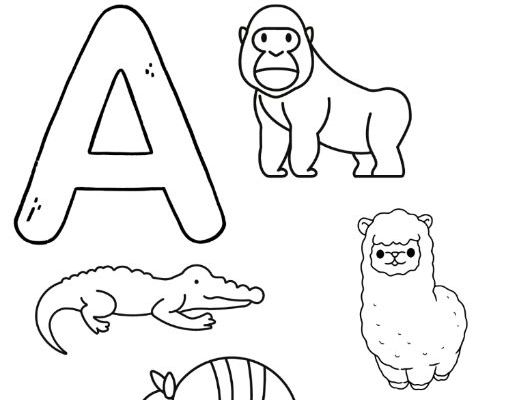 Printable alphabet animal colouring pages kids ages
