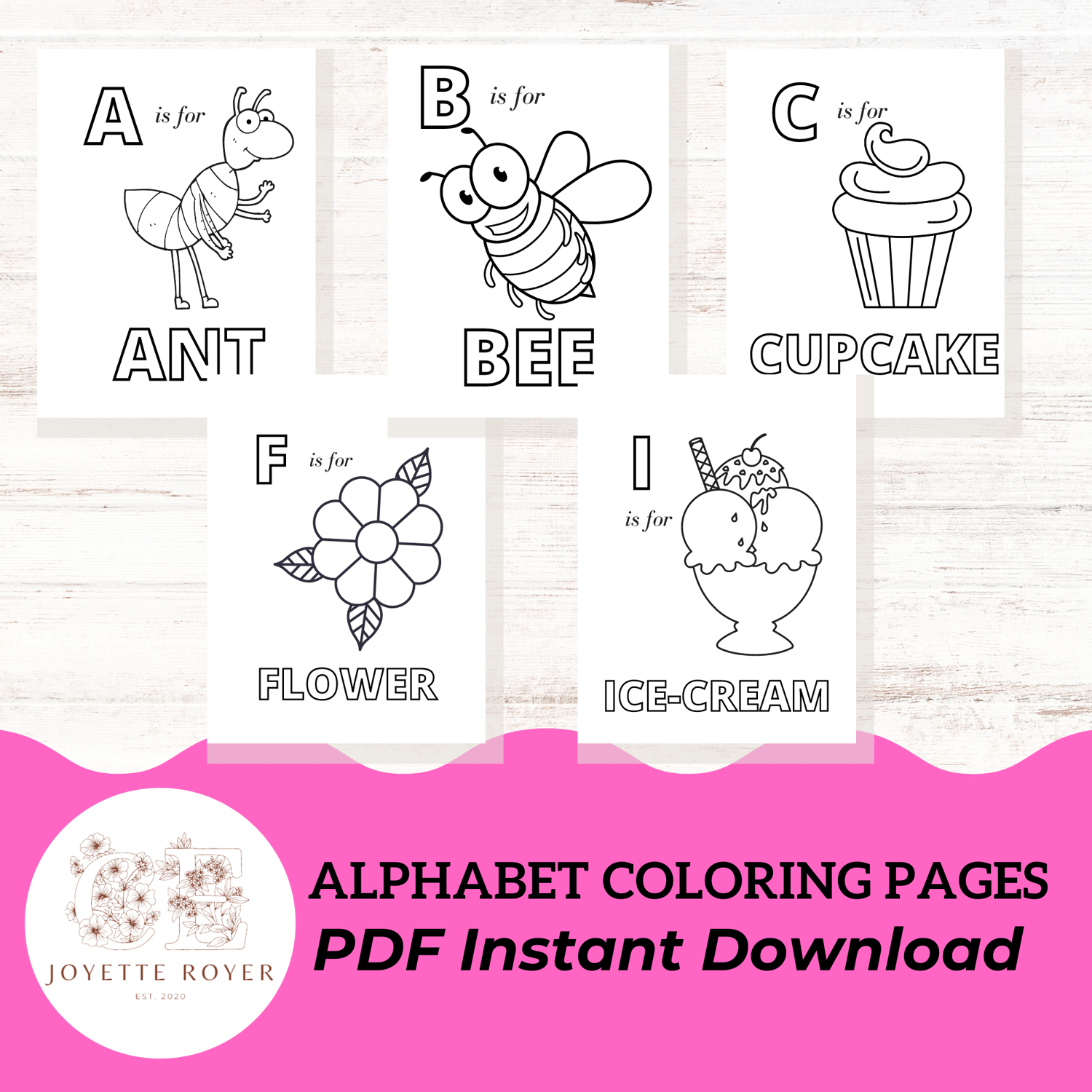 Printable alphabet coloring pages from a to z baby shower game preschool kindergarten homeschool pdf instant digital download