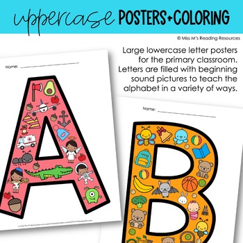 Alphabet posters and coloring pages bulletin board letters uppercase