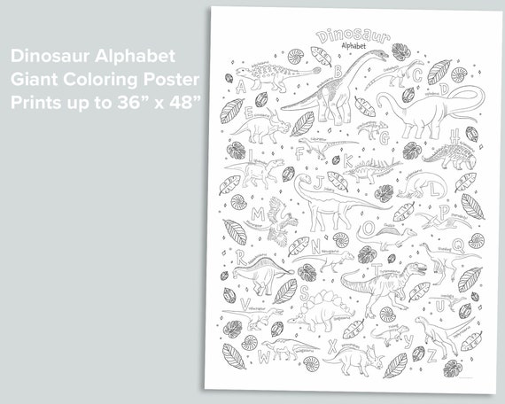 Dino alphabet giant coloring poster homeschool printables black and white large coloring pages preschool dinosaur abc activities