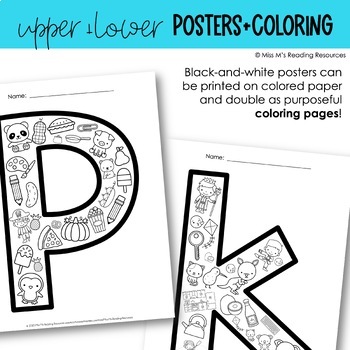 Alphabet posters and coloring pages bulletin board letters bundle